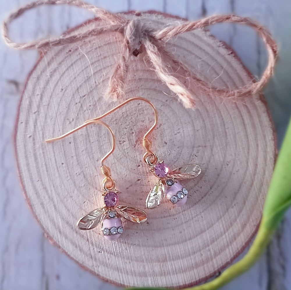 Pink Bee Hook Earrings
